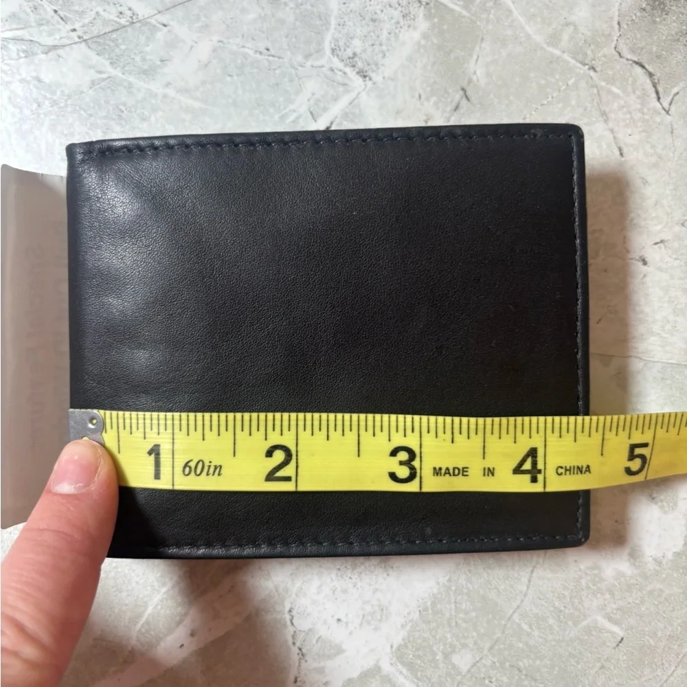 Rolfs Mens Black Full Grain Italian Lambskin Leather‎ Bifold Wallet Pull Out ID